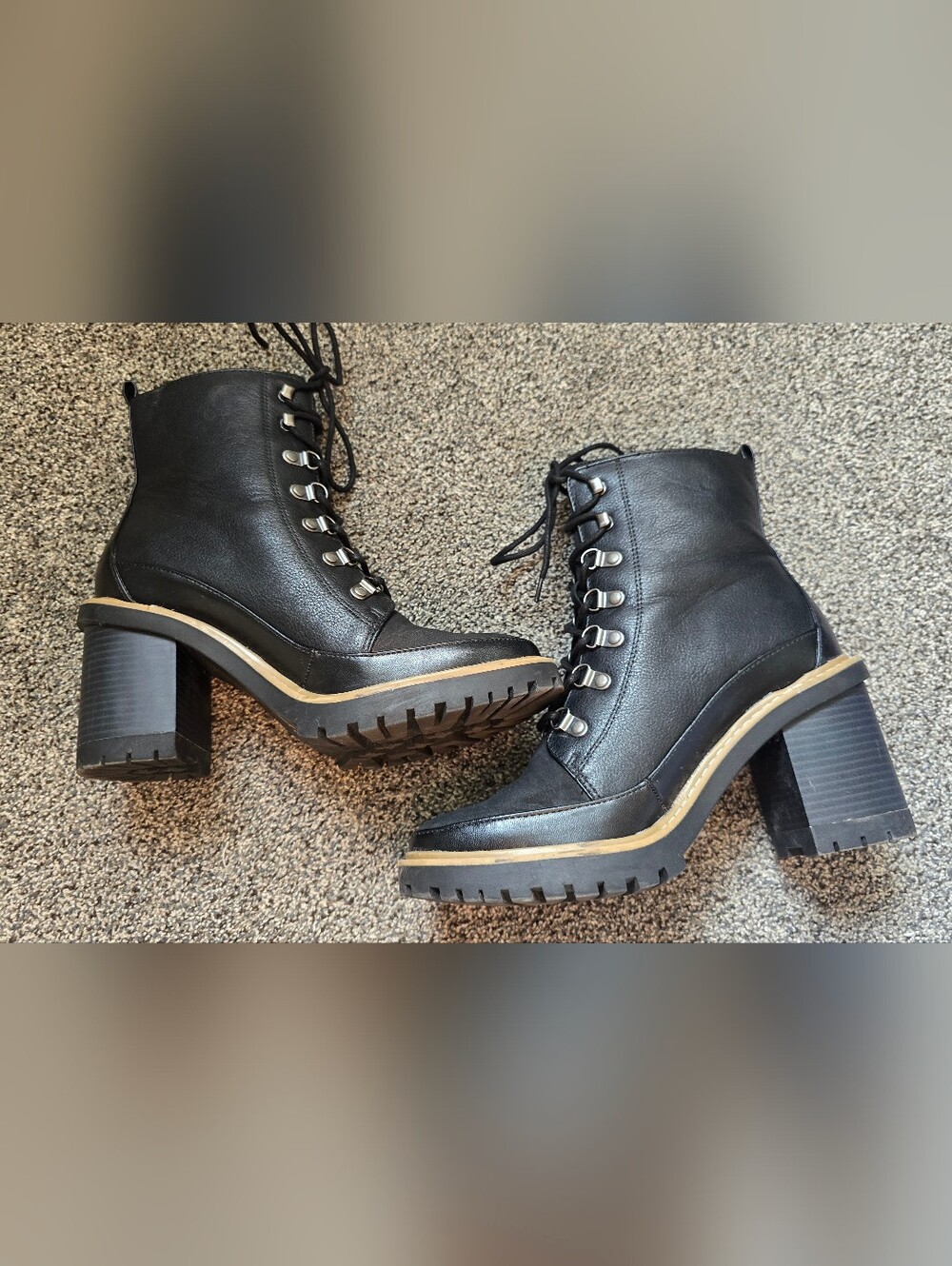 A New Day Tessa Mixed-Media Lace-Up Heeled Combat Boots Black Size 9.5
